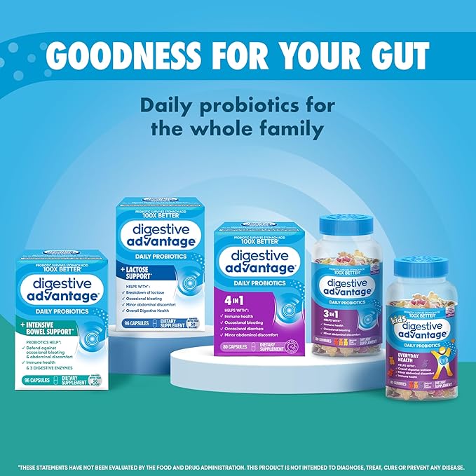 IBS Daily Probiotic Capsules for Digestive Health &amp Gut Health Digestive Advantage Probiotics For Men and Women (96 count box) - Digestible Enzymes