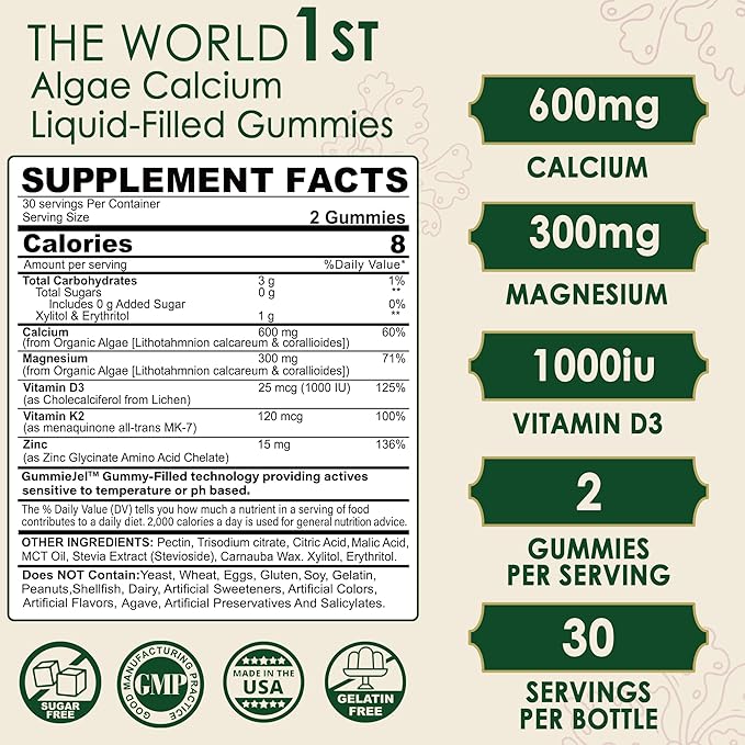 Sugar Free Zinc Gummies 2 Pack + Plant Based Calcium Supplement 1 Pack