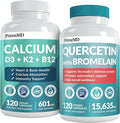 PrimeMD 4-in-1 Calcium Supplements for Women &amp Men or Heart Bone &amp Body Defenses (120 ct) &amp 28-in-1 Quercetin with Bromelain Supplement - Quercetin 500mg Capsules for Immune Defense Suppo