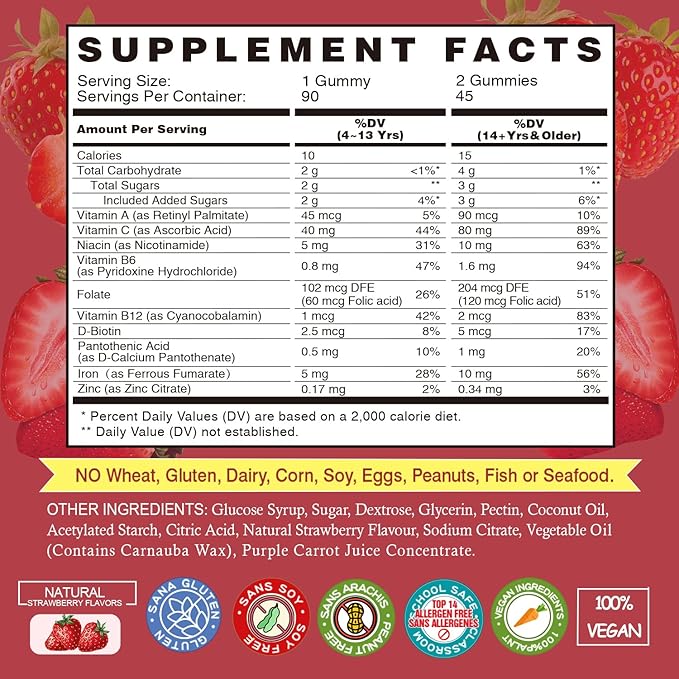 Iron Supplement Gummies + Magnesium Glycinate 1600 MG with Vitamin B6 180 Count