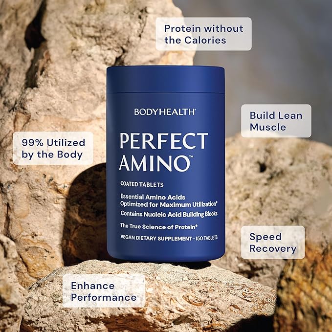 BodyHealth PerfectAmino (300 ct) Easy to Swallow Tablets Essential Amino Acids Supplement with BCAAs Vegan Protein for Pre/Post Workout &amp Muscle Recovery with Lysine Tryptophan Leucine Methio