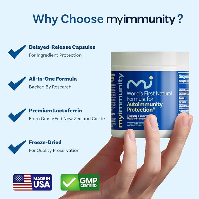 Immune Balance Supplement | Grass-Fed Lactoferrin Taurine Vitamins D3 K2 &amp B12 | 30-Min Delayed-Release | Promotes Gut Digestive &amp Overall Wellness | Low Lactose Made in USA