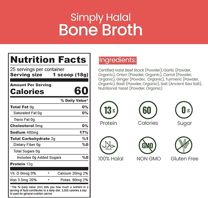Bone Broth Protein Powder for Joint Skin Hair Nail Gut Health &amp Digestive Support – Grass-Fed Hydrolyzed Collagen Supplement Non-GMO Gluten Free 25 Servings (16 Oz)
