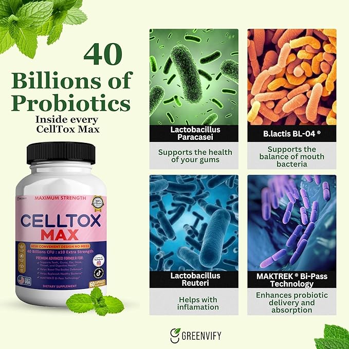 CellTox Max Probiotic Supplement Maximum Strength 40 Billion CFU 60 Capsules 30-Day Supply (5)
