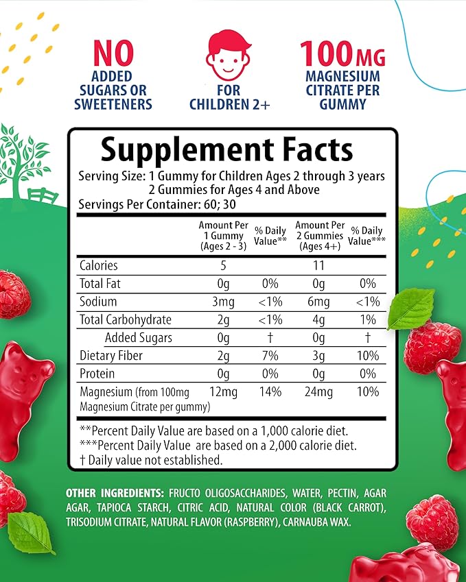 Magnesium Gummies for Kids &amp Adults - 100mg - Calm Magnesium Chews - Magnesium Citrate Chewable Supplement for Mood &amp Muscle Support - Citrato de Magnesio para Niños - 2Pack