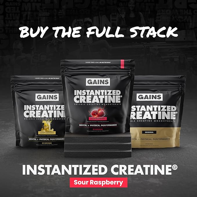 Gains in Bulk Instantized Creatine Monohydrate for Women and Men Soluble Pre Workout Powder Supports Muscle Building Strength and Performance Bodybuilding Supplements Sour Raspberry 30 Servings