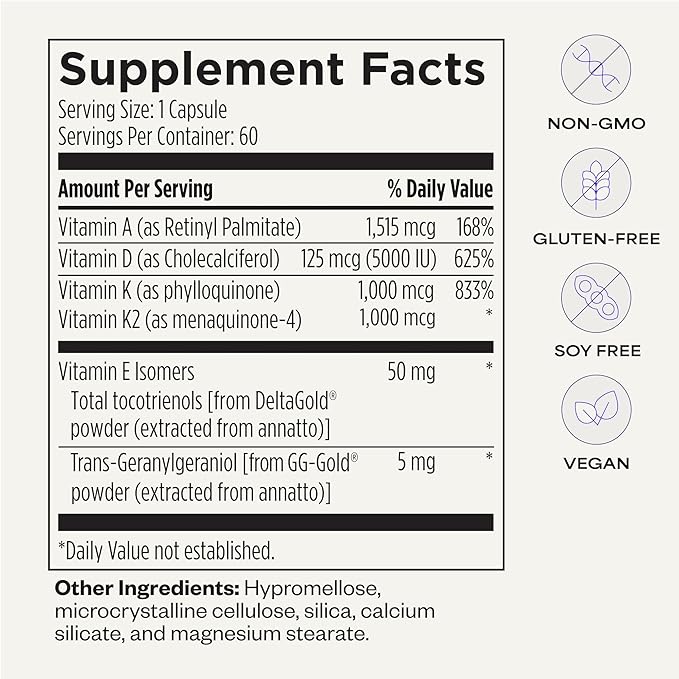DAKE by Dave Asprey | Synergistic Blend of Essential Vitamins D-A-K-E | Vitamin D2 + K2 + A + E Supplement for Immune Support Bone &amp Joint Support &amp Heart Health | 60 Day Supply