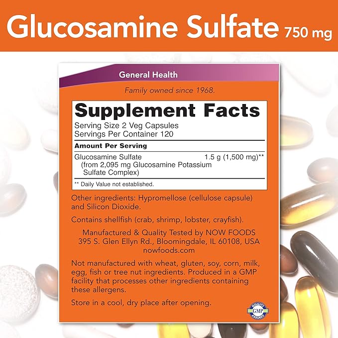NOW Foods GLUCOSAMINE SULFATE 750 mg 240 Caps (Pack of 2)