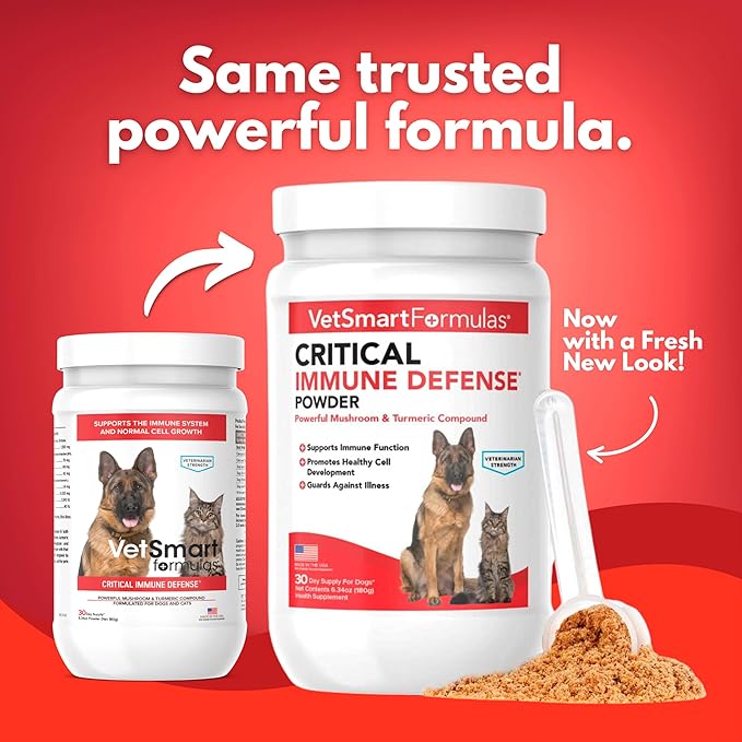 Critical Immune Defense for Dogs &amp Cats Supports Normal Cell Growth - Turkey Tail Reishi Shiitake and Maitake Mushroom Formula with Patented White Turmeric Root Extract - 30-Day Supply