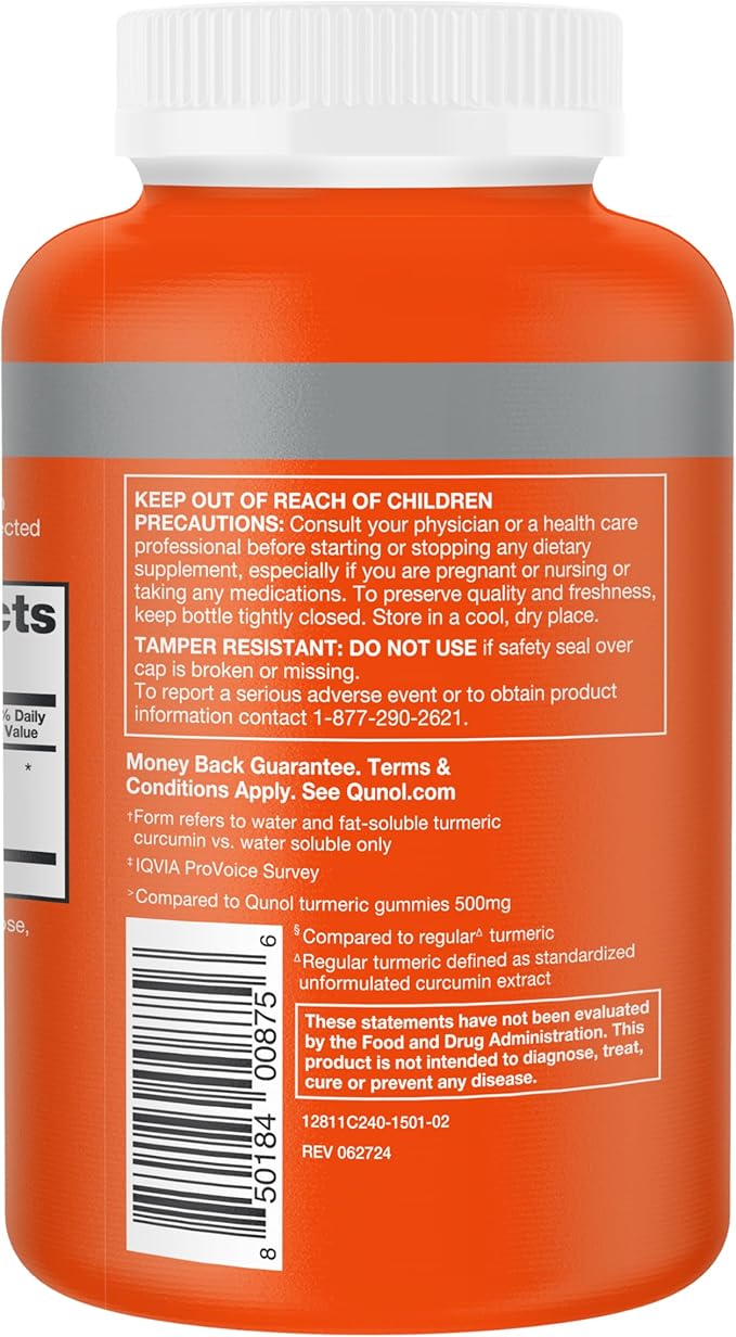 Qunol Turmeric Curcumin Supplement 1000mg with Ultra High Absorption for Joint Support Extra Strength Capsules 240 Count