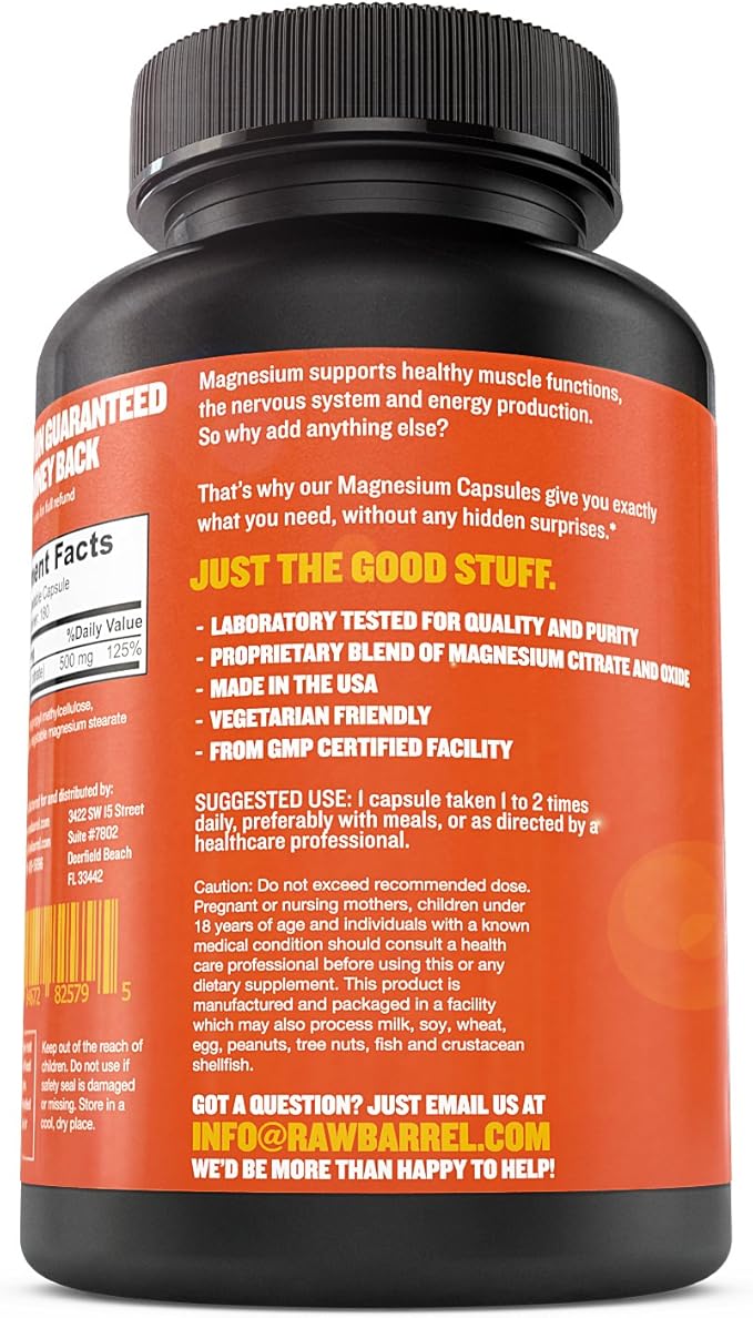 “No Bull” Magnesium Capsules Unique Magnesium Citrate and Oxide Formula for Sleep and Relaxation Magnesium Pills to Prevent Muscle Aches and Spasms Magnesium Oxide Citrate 500g