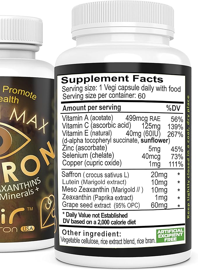 EXIR Eye Vitamins Combo Pack (2 Bottles) – Eye Vitamins Supplement - with Lutein Saffron Astaxanthin Zeaxanthin – 120 Capsules