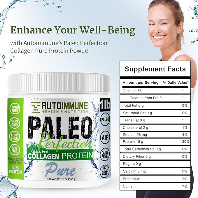 Paleo Perfection Pure Grass Fed Beef Collagen Protein Powder - Paleo Keto SCD &amp AIP Protein Powder - Collagen for Women &amp Men - Soy Gluten Dairy Free &amp Non GMO 1 lb Protein Powder