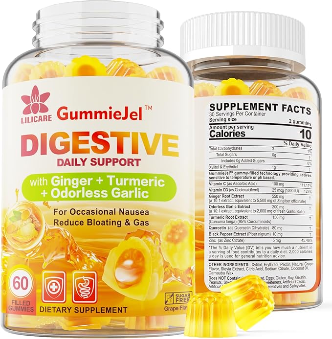 Sugar Free Omega 3 Fatty Acid 2000mg With 640mg DHA &amp 290mg EPA Multivitamin CoQ10 Astaxanthin + Ginger Filled Gummies for Nausea - Stomach Relief - Ultra Absorption for Digestive Support