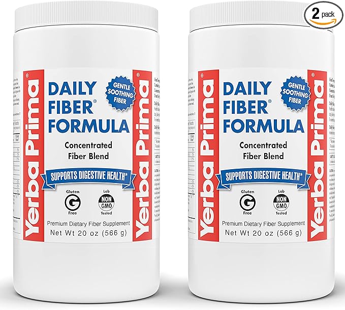 Yerba Prima Daily Fiber Formula - 20 oz Powder (Pack of 2) - Unflavored Concentrated Blend of Soluble/Insoluble Psyllium Seed Husks Acacia Gum Apple Fiber Supplement - Regularity Colon Cleanser