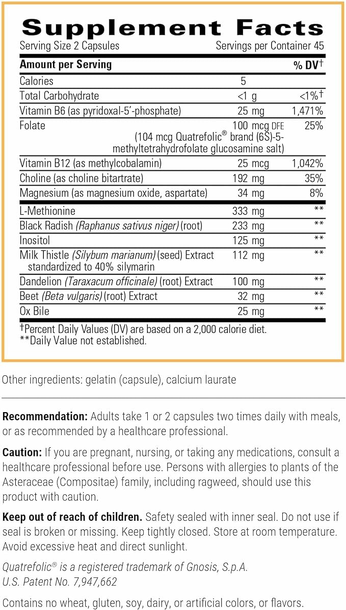 Integrative Therapeutics Lipotropic Complex - Liver Support Supplement for Adults* - Includes Milk Thistle &amp Vitamin B6 and B12 - Gluten-Free &amp Dairy-Free - 90 Count (45 Servings)