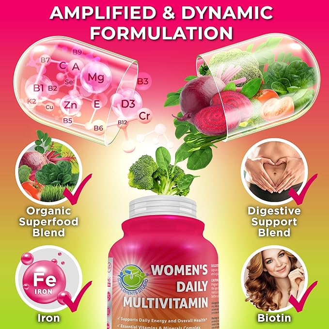 SUPPLEMENTS STUDIO Comprehensive Women's Multi-System Support Duo – Whole Food Multivitamin Without Iron + Women’s Daily Multivitamin with Iron – Vegan Non-GMO Clean Daily Wellness Support