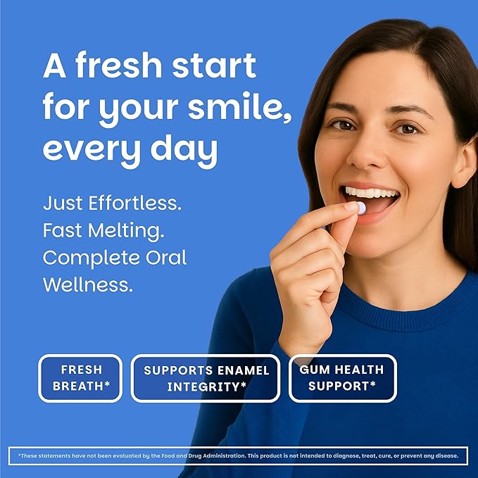 EZ Melts Oral Health Complete - Oral Probiotic - Supports Gum Health Fresh Breath &amp Helps Relieve Occasional Dry Mouth - No Artificial Flavors Non-GMO &amp Vegan - 120 Sublingual Tablets (60 Se