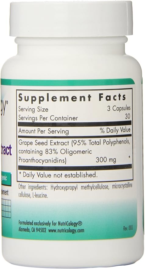 Nutricology Grape Pips - Grape Seed Extract Proanthocyanidins Polyphenols Herbal Supplement Organic 300mg Capsules - 90 Count