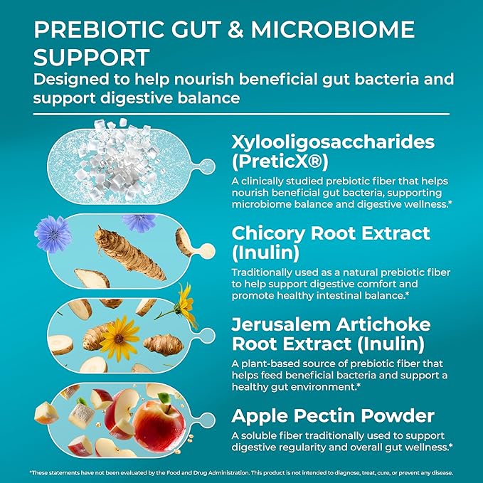 PUREHEALTH Research Improbiome - Prebiotic Fiber - Natural Support for Healthy Gut Prebiotics - Digestive Nutritional Supplements - with Jerusalem Artichoke Apple Pectin &amp More - 90 Capsules