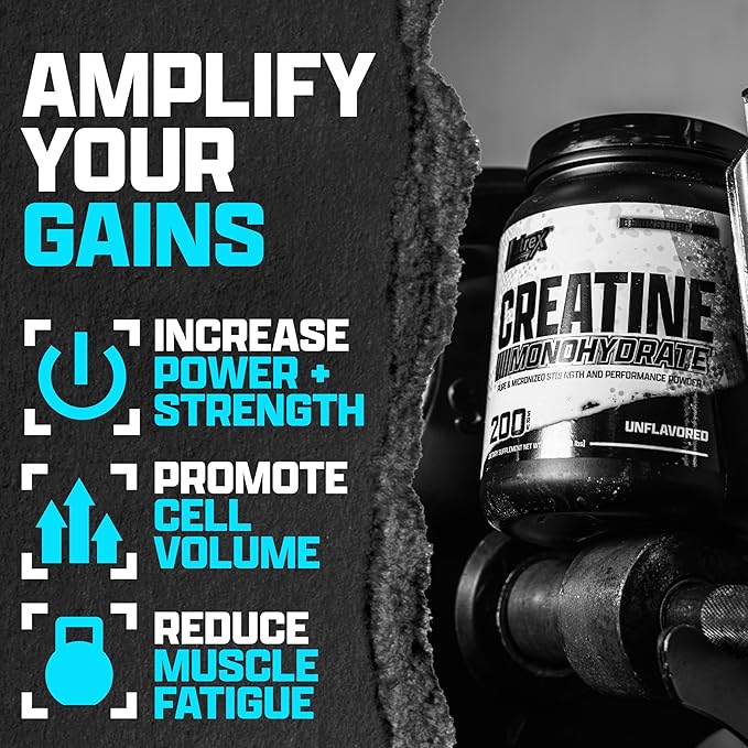 Nutrex Research Micronized Creatine Monohydrate Powder - 200 Servings (1KG) Pure Unflavored Creatine Monohydrate Supplement for Muscle Gain Strength and Performance 5G Per Serv (2.2lbs)