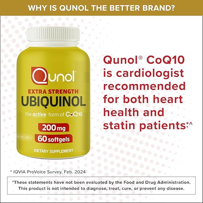 Qunol 200mg Ubiquinol Powerful Antioxidant for Heart and Vascular Health Essential for energy production Natural Supplement Active Form of CoQ10 60 Count