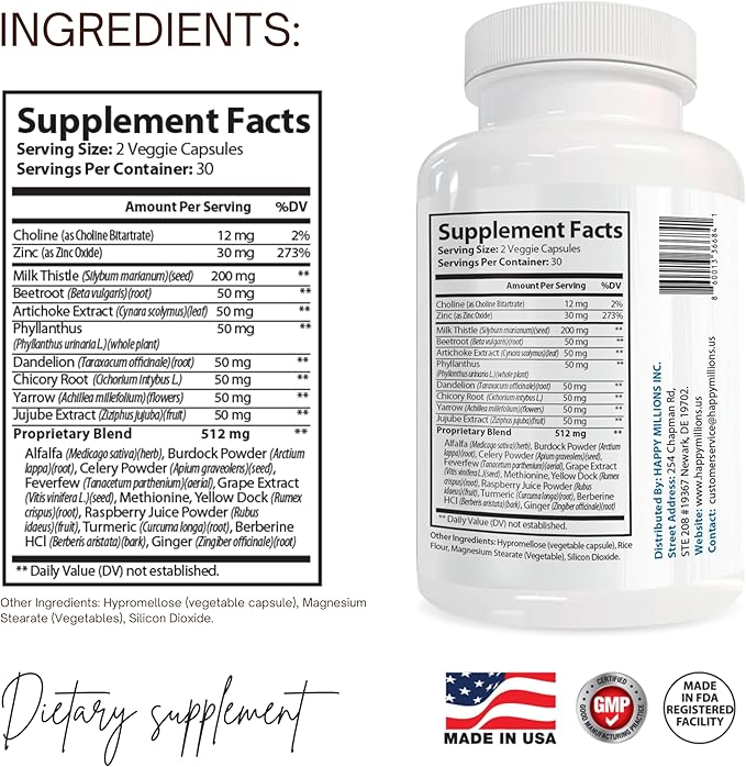 Liver Support Supplement | with Milk Thistle Dandelion Beetroot Zinc &amp Herbal Blend | 60 Veg Capsules