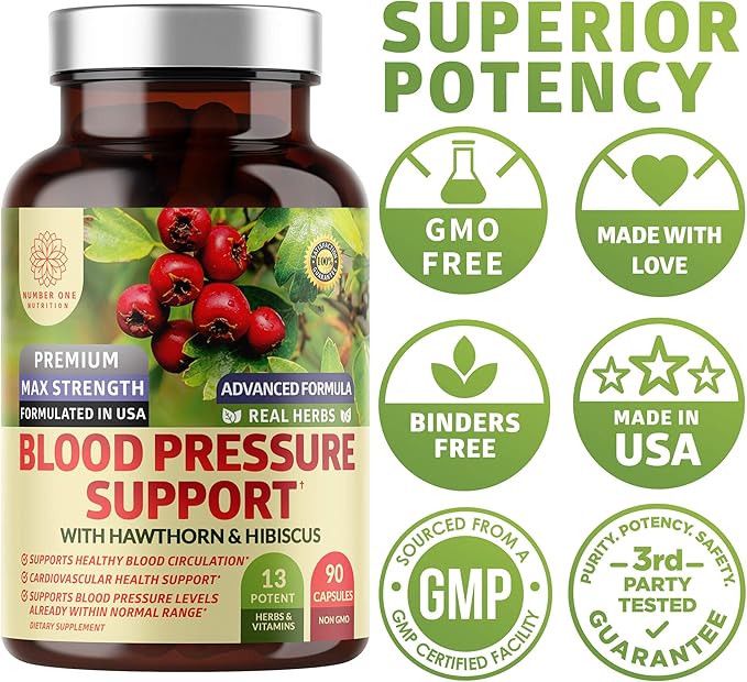 Number One Nutrition N1N Premium Magnesium Citrate [1250mg] and Blood Pressure Support [13 Potent Ingredients with Hawthorn &amp Hibiscus] 2 Pack Bundle