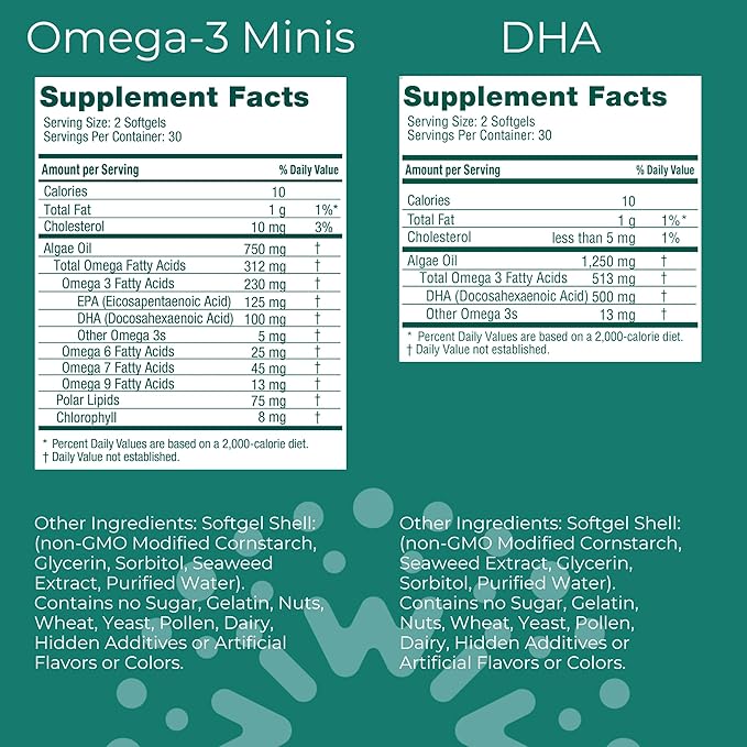 Iwi Omega-3 Minis &amp DHA Omega-3 Bundle 30 Servings Vegan Plant-Based Algae Omega 3 Krill &amp Fish Oil Alternative No Fishy Aftertaste