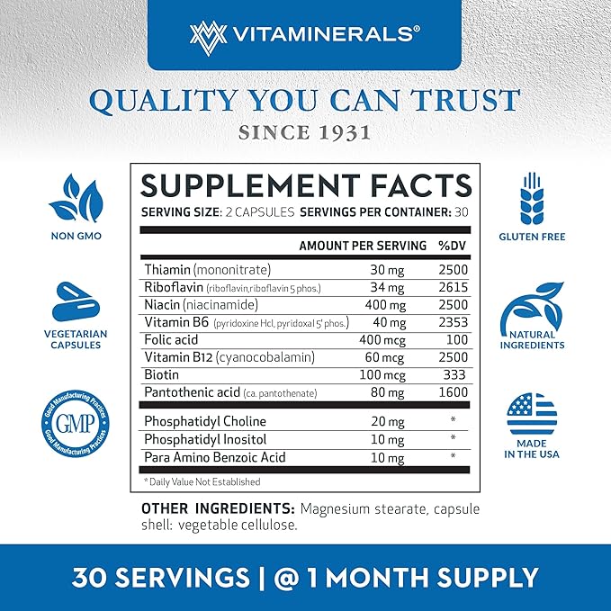 Vitaminerals® 119 Neurotex™ | Nervous System Support &amp Stress Relief | Calm Mind | Positive Mood | 60 Vegetarian Capsules