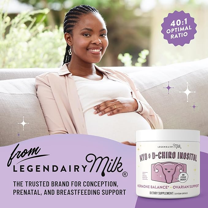 Legendairy Milk Pure Myo-Inositol &amp D-Chiro Inositol PCOS Supplements Inositol Supplement for Women Hormone Balance 40:1 Ratio Ovarian Support Fertility Supplement | 2000mg 120 Vegan Capsules