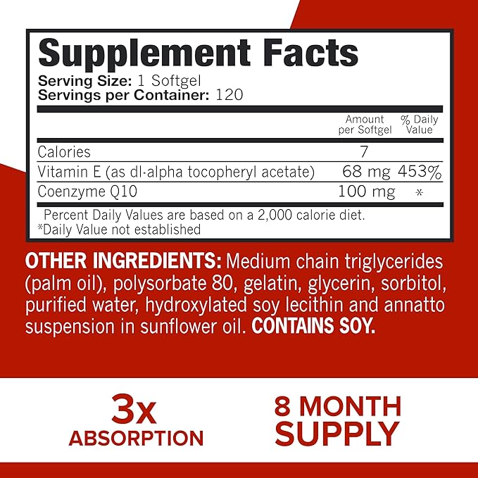 Qunol Ultra CoQ10 100mg 3x Better Absorption Patented Water and Fat Soluble Natural Supplement Form of Coenzyme Q10 Antioxidant for Heart Health 240 Count Softgels