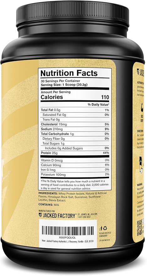 Jacked Factory Authentic ISO Whey Protein Isolate Powder - Low Carb Non-GMO Muscle Building Protein w/No Fillers Post Workout Recovery - 30 Servings Vanilla