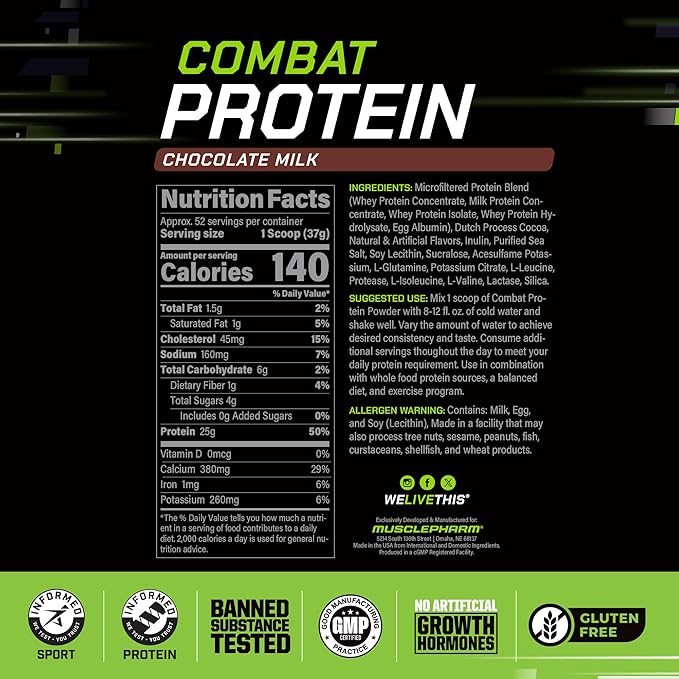 Muscle Pharm Combat 4lb Chocolate Protein and MusclePharm Pure L-Glutamine