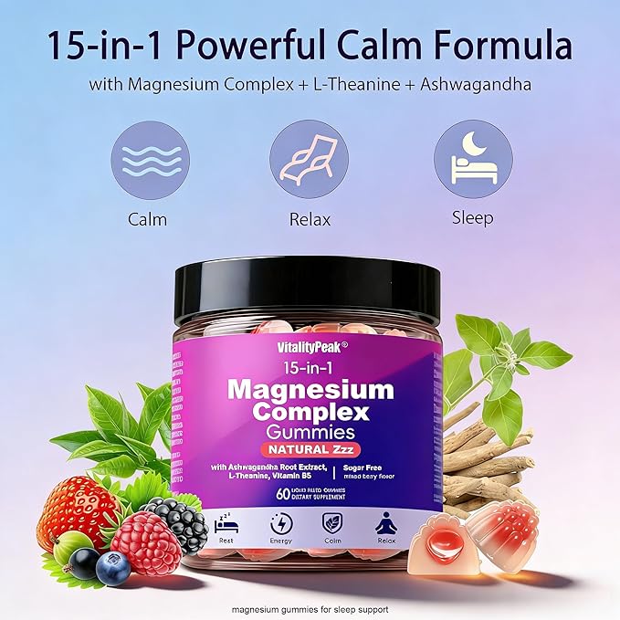 Magnesium Sleep Gummies 400mg – Calm Magnesium Complex Gummies for Sleep Support &amp Relaxation with L-Theanine &amp Ashwagandha – Non Melatonin Sugar Free Vegan 60 Count
