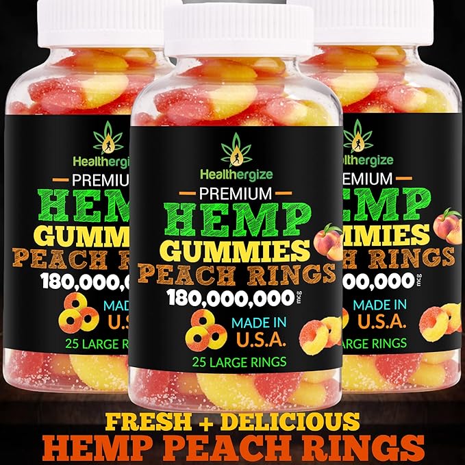 3PACK Hemp Gummies Hemp Oil Fresh Peach Rings Hemp Gummy Candy-for Sleep Calm Peace and Chill-Natural Edibles Party-Made in USA