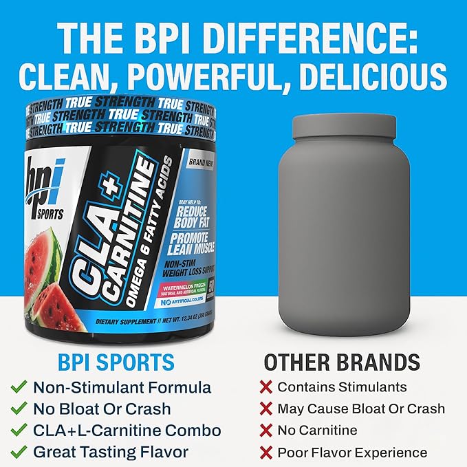 BPI Sports CLA+Carnitine – CLA L Carnitine &amp Linoleic Acid – L Carnitine Supplement for Weight Loss Metabolism &amp Lean Muscle – Caffeine Free – Watermelon Freeze – 50 Servings – 12.34 oz