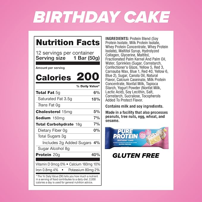 Quest &amp Pure Protein Birthday Cake Bars High Protein Gluten Free 12 Count Protein Bars