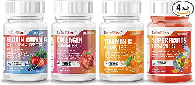 Radiance and Beauty Wellness Pack - Biotin Collagen Vitamin C and Superfruits Gummies - Supports Hair Skin &amp Nail Health - 4-Pack for Natural Glow
