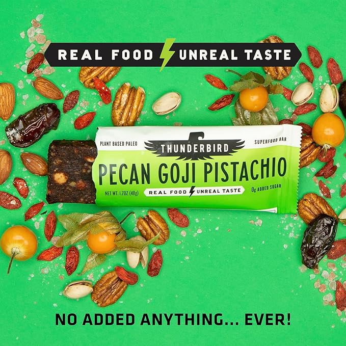 Thunderbird Bars Energy Snack Gluten-Free with Protein Healthy Real Food Vegan Paleo Non-GMO No Added Sugar Pecan Goji Pistachio Flavor (12 Count 1.7 oz. Bars)