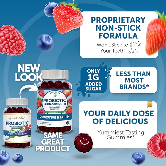 Lunakai Collagen and Probiotic Gummies Bundle - Non-GMO Gluten Free - Anti Aging Hair Growth Skin Care &amp Strong Nails and Digestive Health - 30 Days Supply