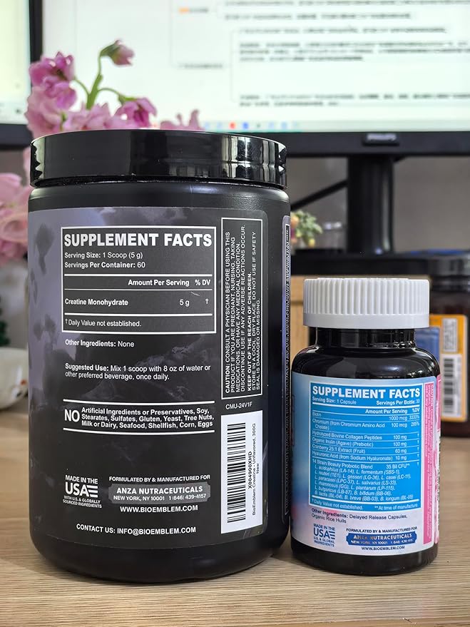 BioEmblem Beauty Probiotics for Women and Creatine Monohydrate Powder