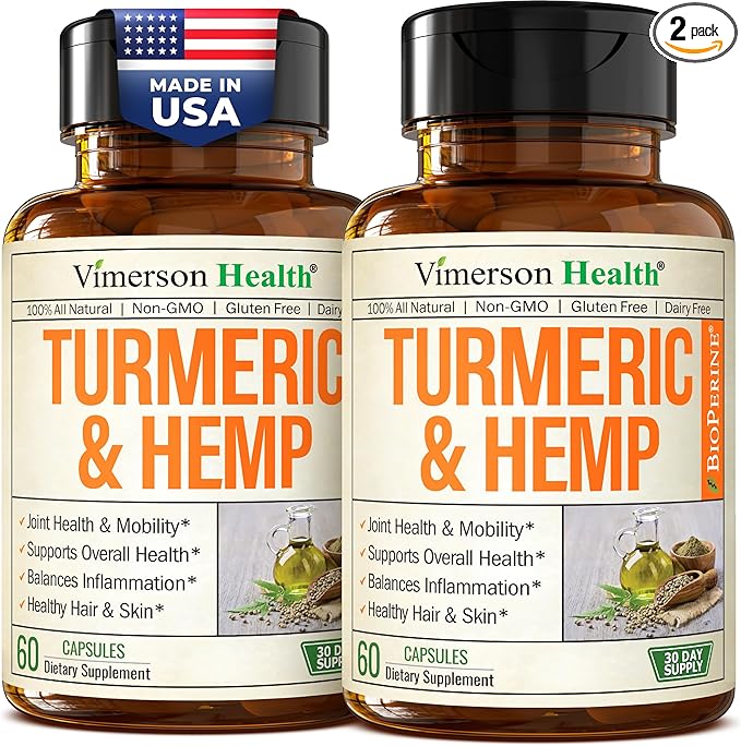 Turmeric Curcumin Supplement with Hemp Seeds &amp Lemon Balm Extract – Joint Health &amp Mobility – Calm Mood &amp Restful Sleep – with Black Pepper for Absorption – Joint Supplement for Men &amp