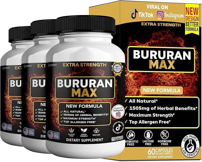 Bururan Max Organic Maca Root Supplement Black Pepper 60 Capsules 30 Day Supply (3)