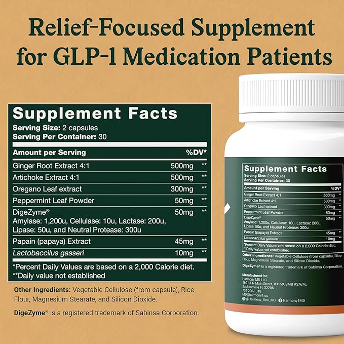 Gut Health Supplement — Digestive Enzymes + Probiotics for Bloating Relief &amp Digestive Comfort — GLP-1 Friendly Digestive Support — 60 Capsules