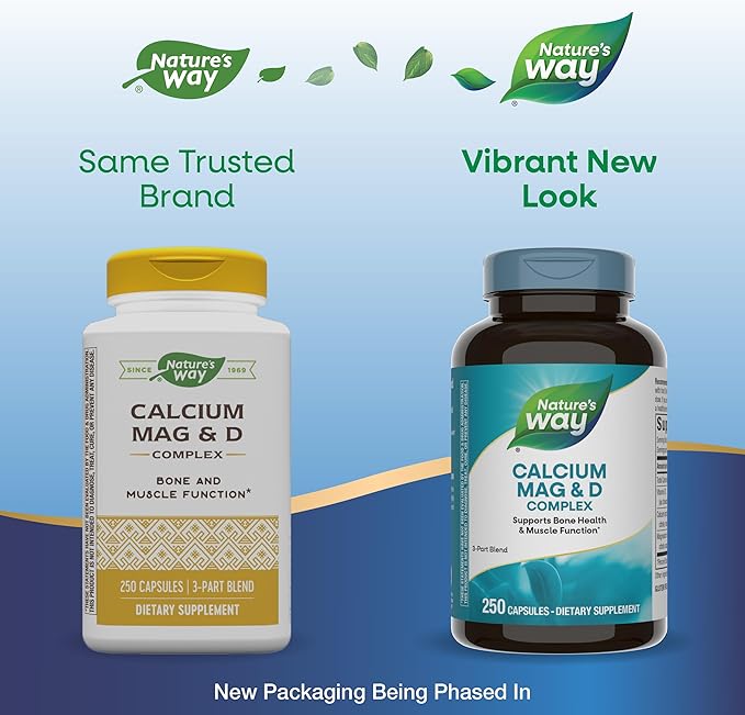 Nature's Way Calcium Magnesium &amp Vitamin D3 Complex Healthy Bones &amp Teeth Muscle Function and Relaxation* Gluten Free 250 Capsules (Packaging May Vary) - 2 Pack