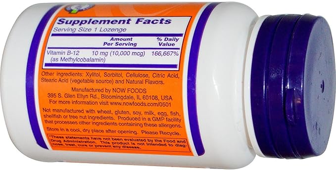 NOW Foods Methyl B12 - Extra Strength Methylcobalamin - 10000 MCG (60 Lozenges)