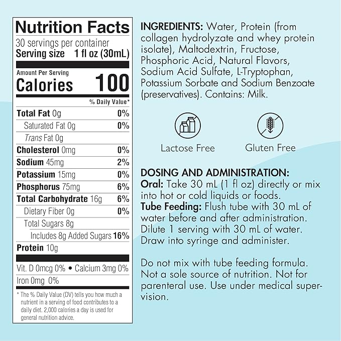Medtrition Liquid Collagen Peptides Type I &amp III – 10 Grams Protein per 1 oz – ProSource Protein Liquid - Neutral - 30 Fl Oz (Pack of 1)