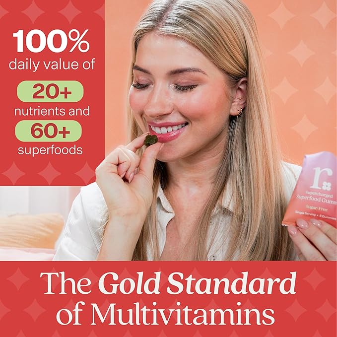 Rizz Sugar-Free Green Gummies - 60+ Superfoods 6g Fiber - Prebiotic and Probiotic Gummies - Vegan Multivitamins for Women &amp Men - Gluten Free - Mushroom Fruit and Vegetable Supplements -30 Day Su