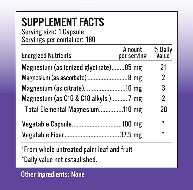 Ionized Magnesium - Magnesium Glycinate Citrate Ascorbate - 180 Capsules